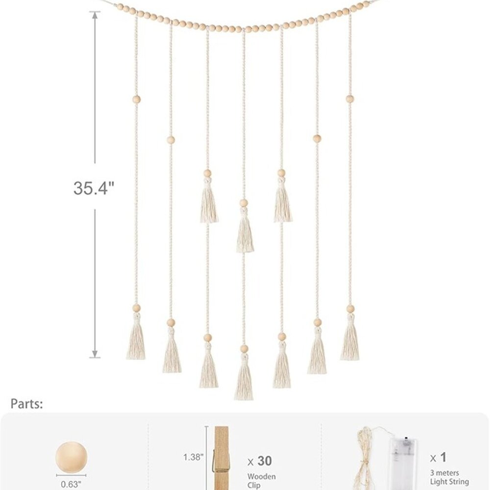 NEW Macrame Hanging Photo Display Wall Decor with String Lights - Picture 8 of 8